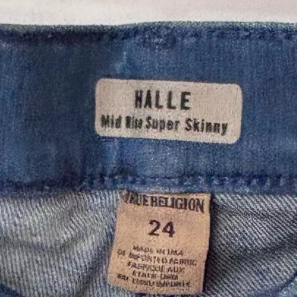 True Religion| Halle Moto Mid-Rise Bleached Blue Super Skinny Jeans Sz 24 - Picture 6 of 6